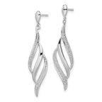 Sterling Silver Rhodium Plated Diamond Swirl Post Dangle Earrings
