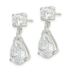 Sterling Silver Polished CZ Pear Shaped Post Dangle Earrings