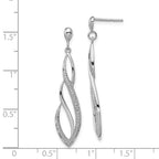 Sterling Silver Rhodium Plated Diamond Swirl Post Dangle Earrings