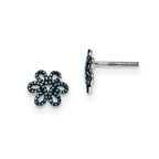 Sterling Silver Blue Diamond Flower Post Earrings