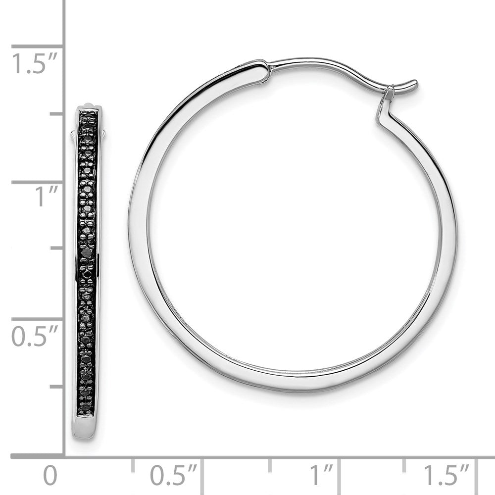 White Night Sterling Silver Rhodium-plated Black Diamond Hoop Earrings