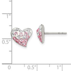 Sterling Silver Rhod-pltd Pink/White Preciosa Crystal Heart Post Earrings