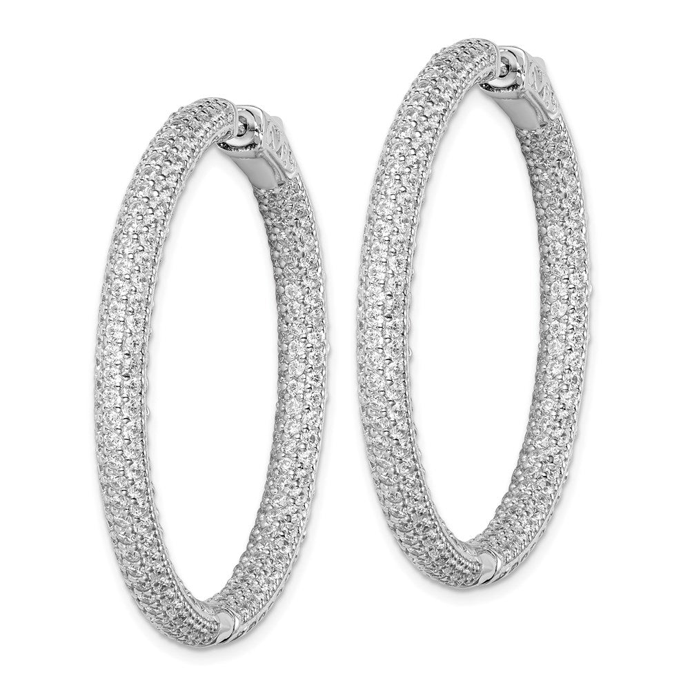 Sterling Shimmer Sterling Silver Rhodium-plated 380 Stone Pav‚ 1.5mm CZ In and Out Round Hinged Hoop Earrings