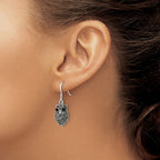 Sterling Silver Antiqued Marcasite/Blk Agate Owl Shepherd Hook Earrings