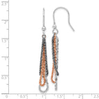 Sterling Silver Black Ruthenium & Rose-tone Chain Dangle Earrings