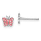 Sterling Silver Rhodium-plated Polished Pink Enameled Butterfly Children's Post Earrings