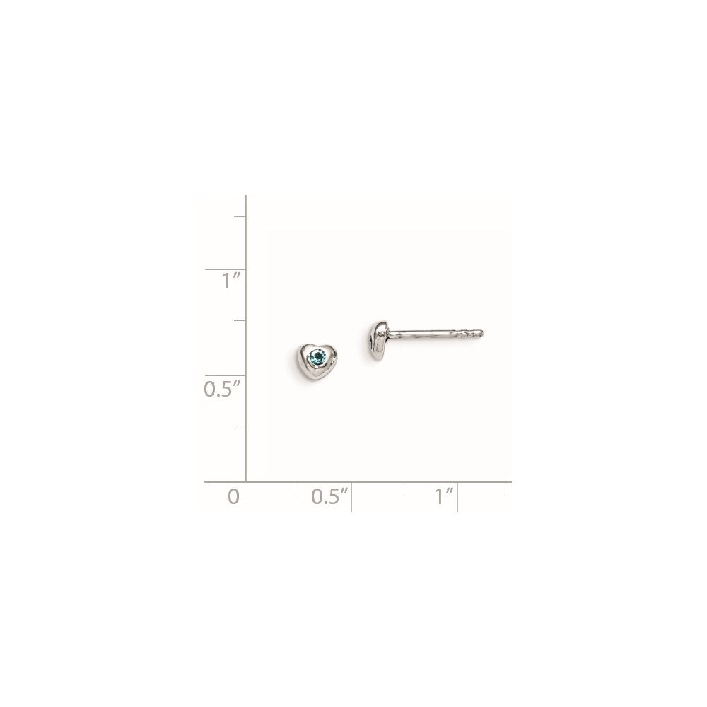 Sterling Silver Madi K Rhodium-plated Polished March Light Blue Preciosa Crystal Heart Children's Post Earrings