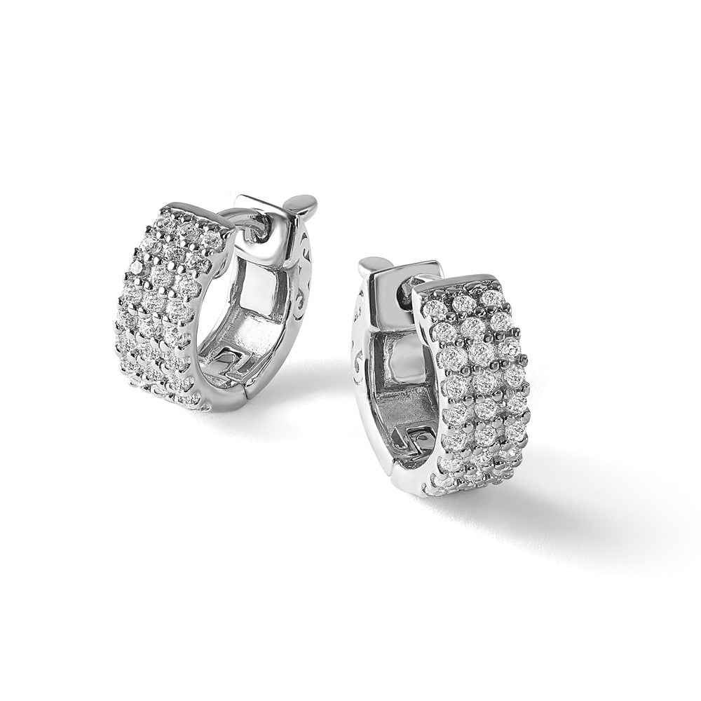 Sterling Shimmer Sterling Silver Rhodium-plated 54 Stone 1.3mm CZ Hinged Hoop Earrings