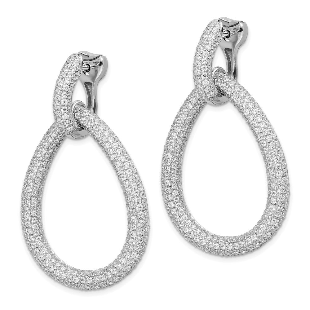 Sterling Shimmer Sterling Silver Rhodium-plated 716 Stone Pav‚ CZ Hinged Teardrop Hoop Earrings
