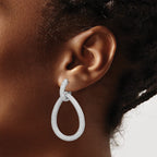 Sterling Shimmer Sterling Silver Rhodium-plated 716 Stone Pav‚ CZ Hinged Teardrop Hoop Earrings