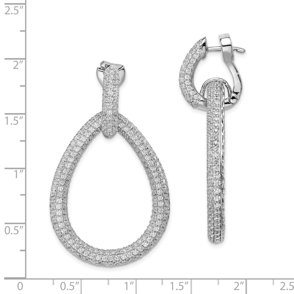 Sterling Shimmer Sterling Silver Rhodium-plated 716 Stone Pav‚ CZ Hinged Teardrop Hoop Earrings
