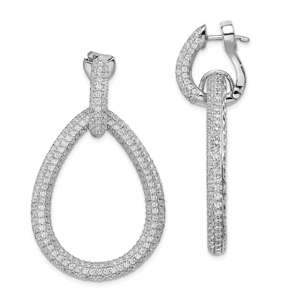 Sterling Shimmer Sterling Silver Rhodium-plated 716 Stone Pav‚ CZ Hinged Teardrop Hoop Earrings