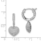 Sterling Shimmer Sterling Silver Rhodium-plated 86 Stone CZ Pav‚ Heart Dangle Hinged Hoop Earrings