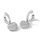 Sterling Shimmer Sterling Silver Rhodium-plated 86 Stone CZ Pav‚ Heart Dangle Hinged Hoop Earrings