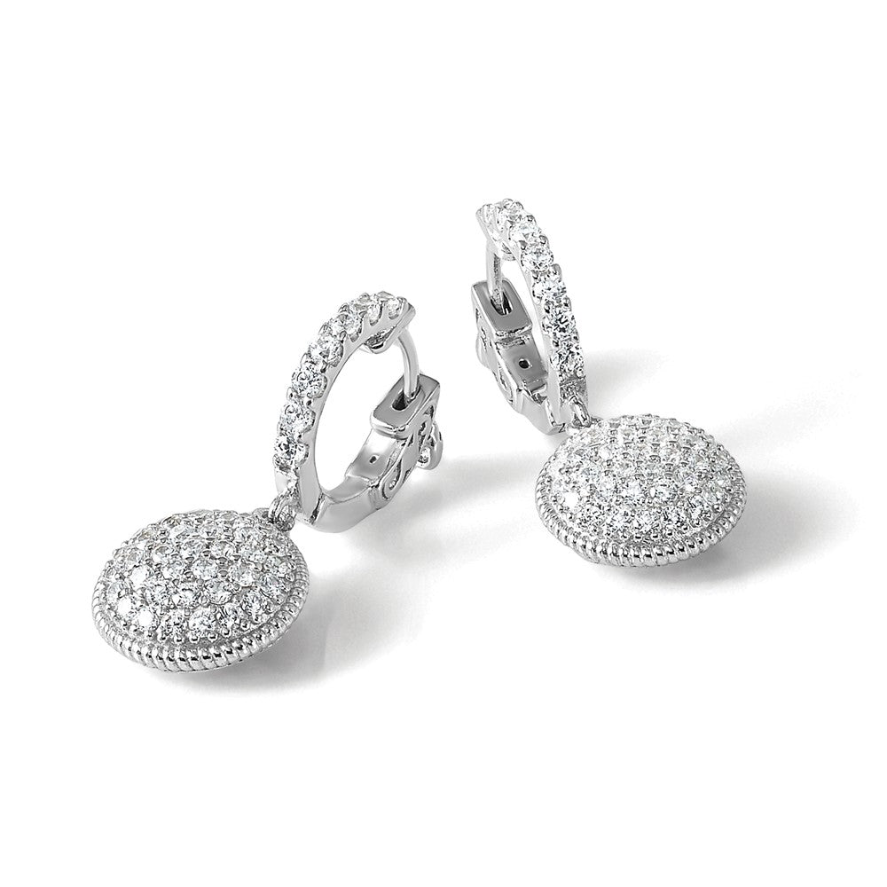 Sterling Shimmer Sterling Silver Rhodium-plated 88 Stone CZ Pav‚ Circle Dangle Hinged Hoop Earrings