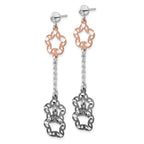 Sterling Silver Rose-tone/Ruthenium-plated D/C Flower Dangle Earrings