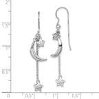 Sterling Silver Rhodium-plated D/C Puffed Star and Moon Earrings