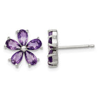 Sterling Silver Rhodium Plated Amethyst Floral Earrings
