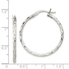 Sterling Silver Satin Diamond-cut 2x31mm Hoop Earrings