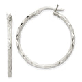 Sterling Silver Satin Diamond-cut 2x31mm Hoop Earrings