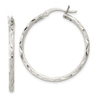 Sterling Silver Satin Diamond-cut 2x31mm Hoop Earrings