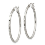 Sterling Silver Satin Diamond-cut 2x35mm Hoop Earrings