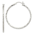 Sterling Silver Satin Diamond-cut 2x40mm Hoop Earrings