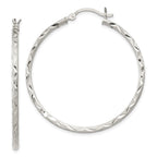 Sterling Silver Satin Diamond-cut 2x40mm Hoop Earrings