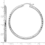 Sterling Silver Rhodium-plated Textured 3x50mm Hoop Earrings