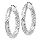 Sterling Silver Rhodium-plated Textured 4x30mm Hoop Earrings