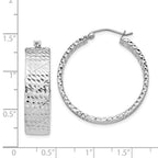 Sterling Silver Rhodium-plated Diamond-cut 7.75x30mm Hoop Earrings