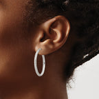 Sterling Silver 2.5mm Diamond-cut Laser-cut Hinged Hoop Earrings