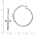 Sterling Silver Polished CZ Cross 2.5mm Round Hoop Earrings