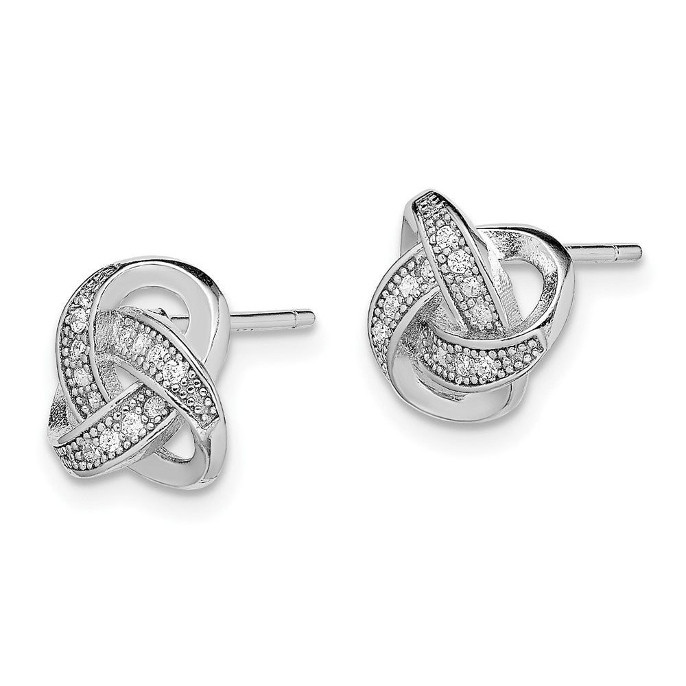 Sterling Silver Rhodium-plated CZ Micropav‚ Love Knot Post Earrings