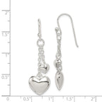 Sterling Silver Puffed Heart Shepherd Hook Earrings