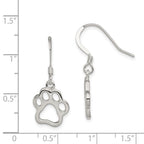 Sterling Silver Polished Paw Print Shepherd Hook Earrings
