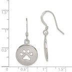 Sterling Silver Polished Paw Print Shepherd Hook Earrings