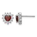 Sterling Silver Rhodium-plated Garnet and CZ Heart Earrings