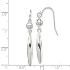 Sterling Silver Polished Bead & Elongated Oval Dangle Earrings
