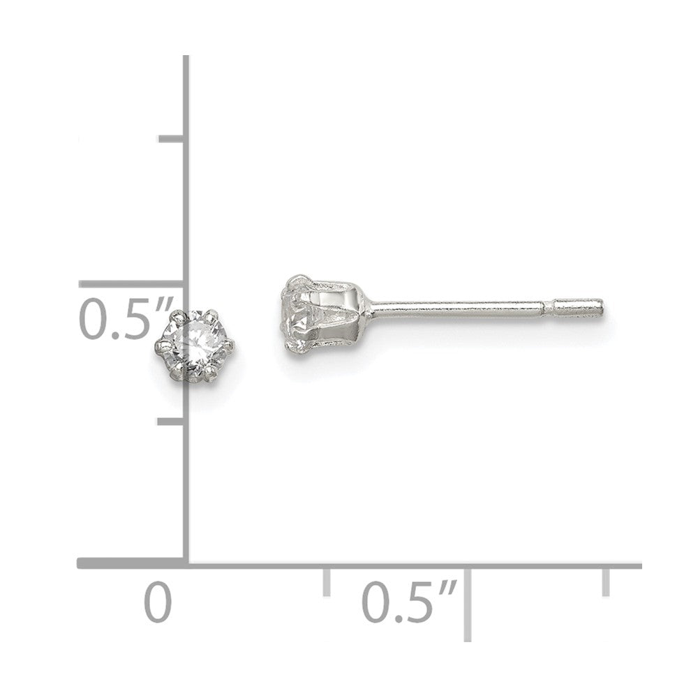 Sterling Silver Polished 6 prong 3mm Round CZ Stud Earrings