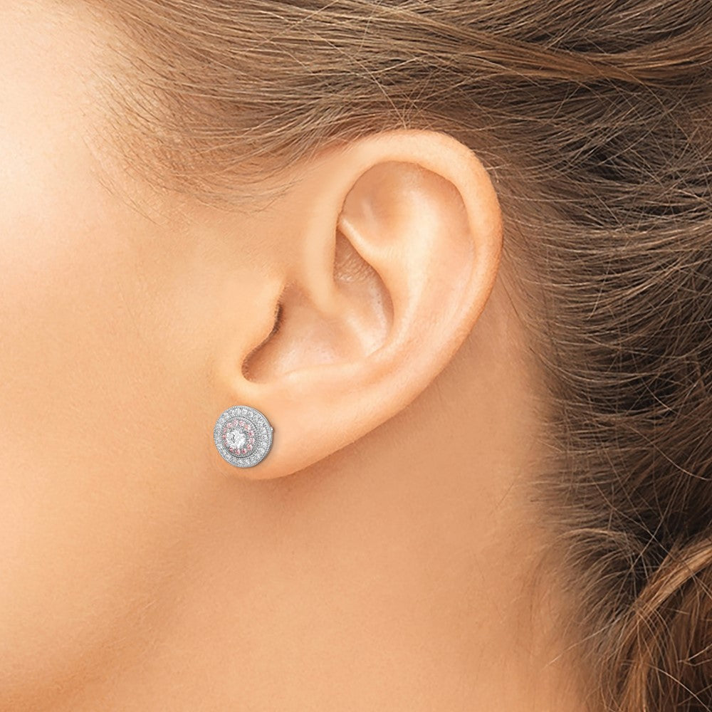 Sterling Silver Rhodium & Rose Gold-plated Pav‚ CZ Circle Post Earrings