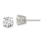 Sterling Silver Polished 8mm Round CZ Fancy Basket Stud Earrings