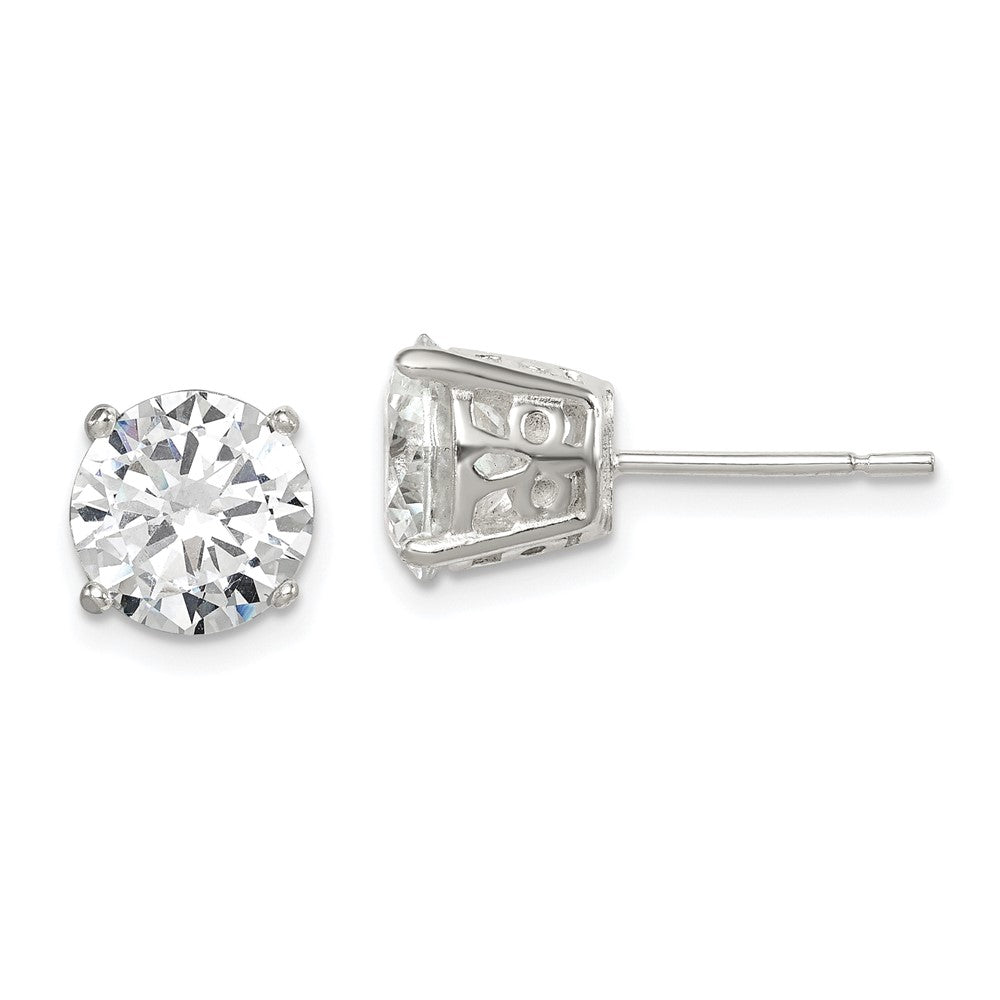 Sterling Silver Polished 8mm Round CZ Fancy Basket Stud Earrings