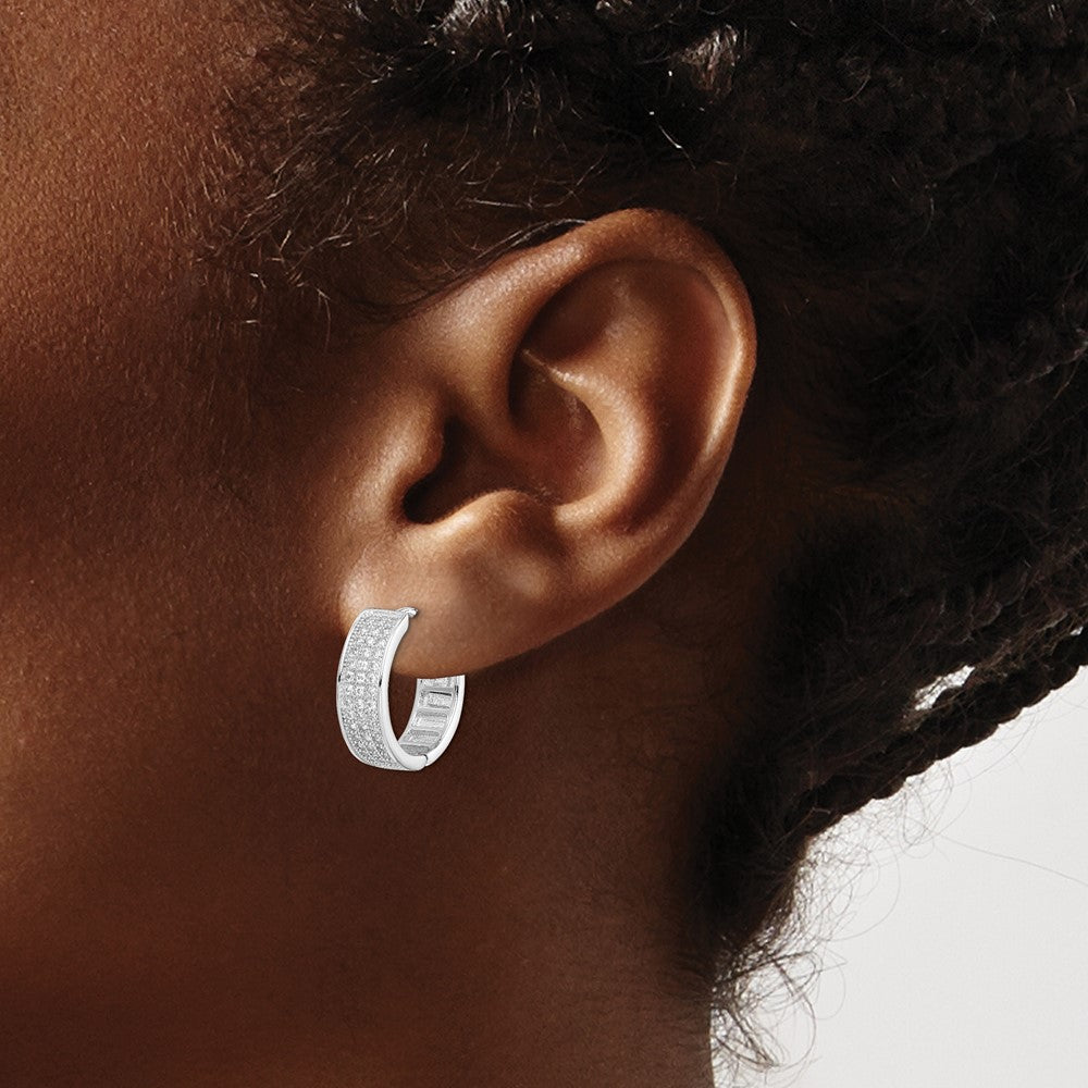 Sterling Silver Rhodium-plated Polished Pav‚ CZ 7mm Circle Post Earrings