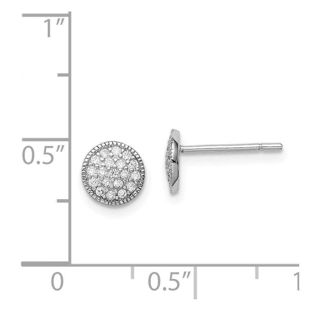 Sterling Silver Rhodium-plated Polished Pav‚ CZ 7mm Circle Post Earrings