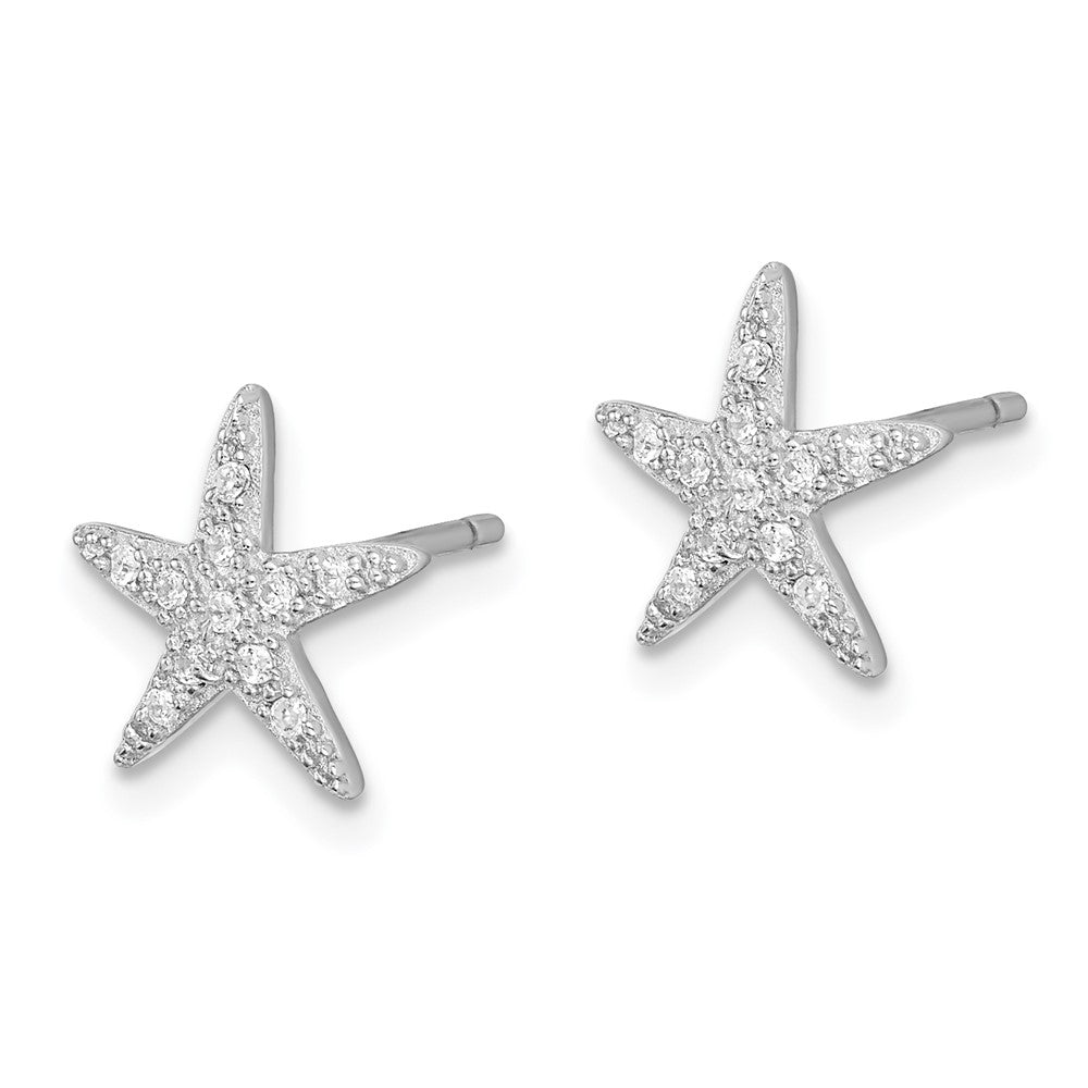 Sterling Silver Rhodium-plated CZ Micro pav‚ Starfish Post Earrings