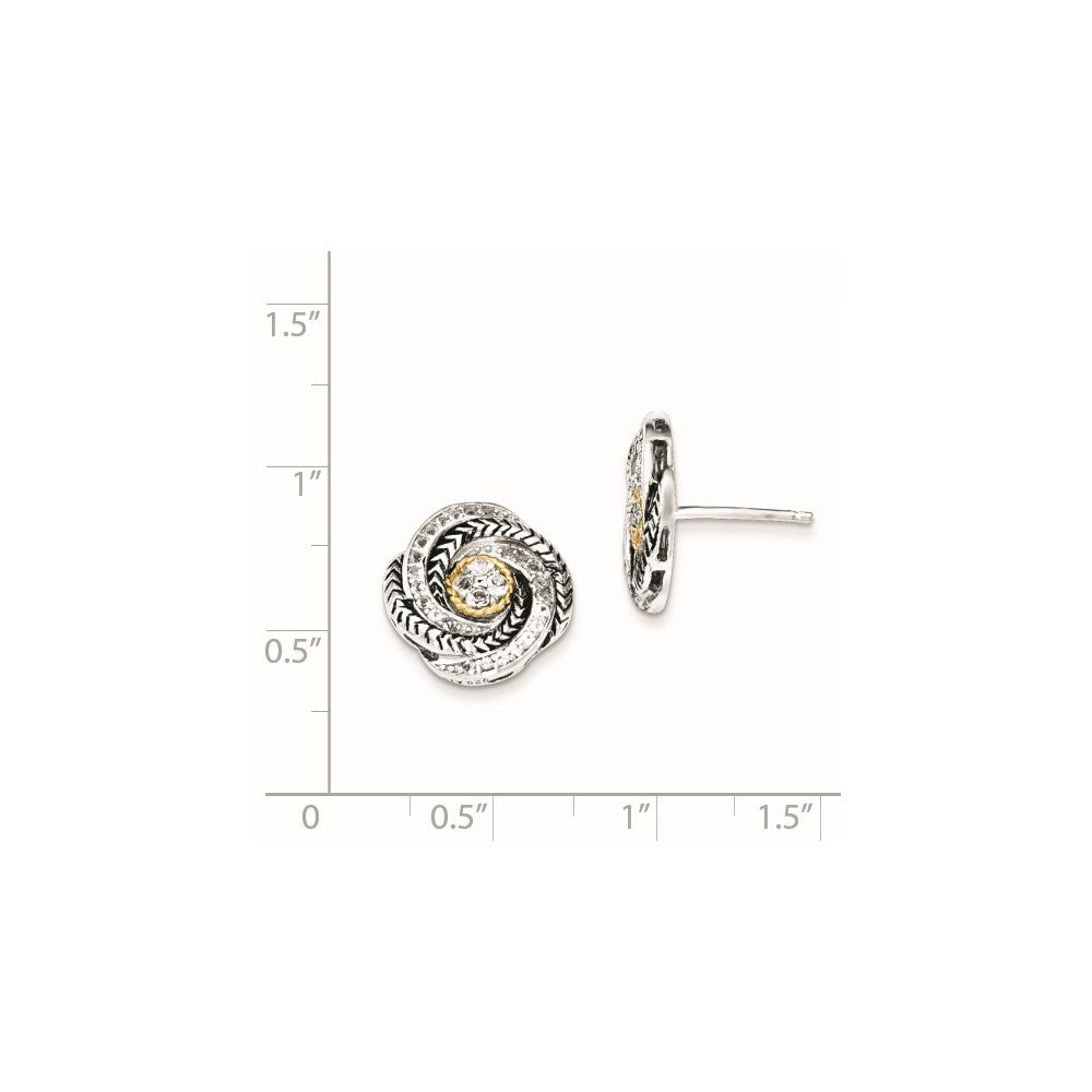 Sterling Silver & Gold-plated CZ Antiqued Post Earrings