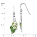 Sterling Silver Preciosa Crystal & Enameled Green Leaves Dangle Earrings