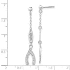 Sterling Silver Polished CZ Wishbone Dangle Post Earrings