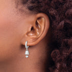 Sterling Silver RH-plated Polished Bell w/Heart Hinged Hoop Earrings